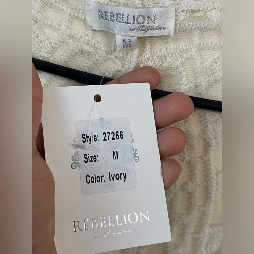 NWT Rebellion Again Ivory lace Kimono Open Front Cover Up Cardigan Duster Sz M